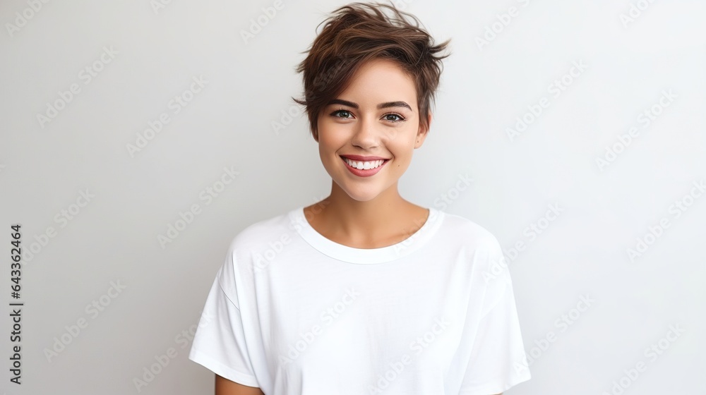 portrait of a smiling woman on white background portrait of a smiling woman on white background
