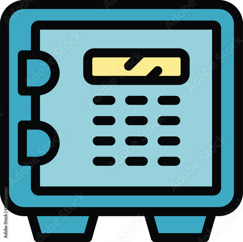 Money safe icon outline vector. Modern facility. Hotel room color flat