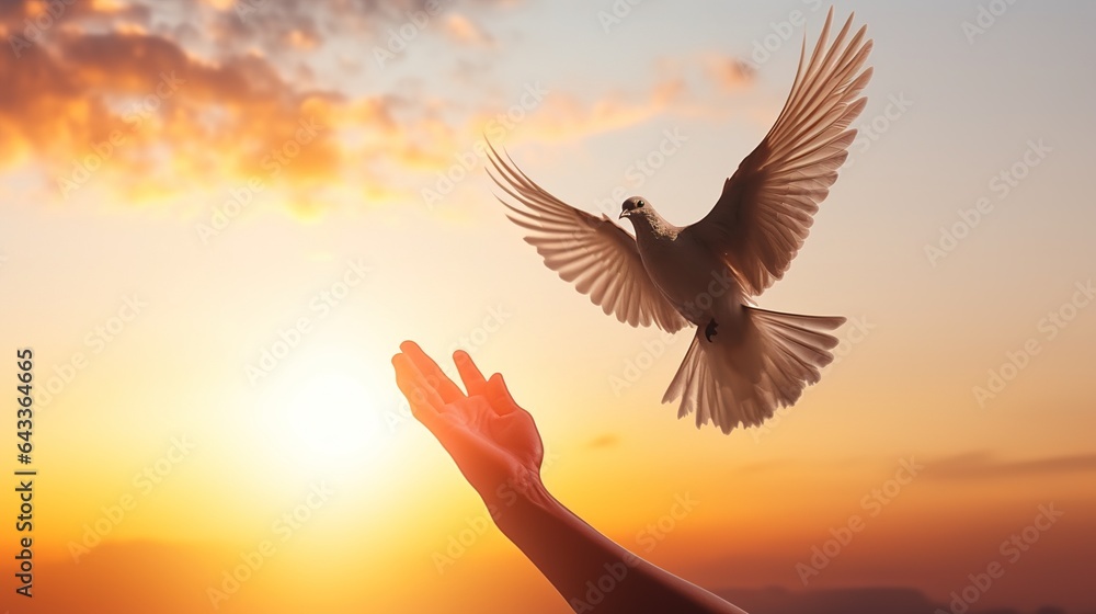 Fototapeta premium silhouette of a bird in the hands