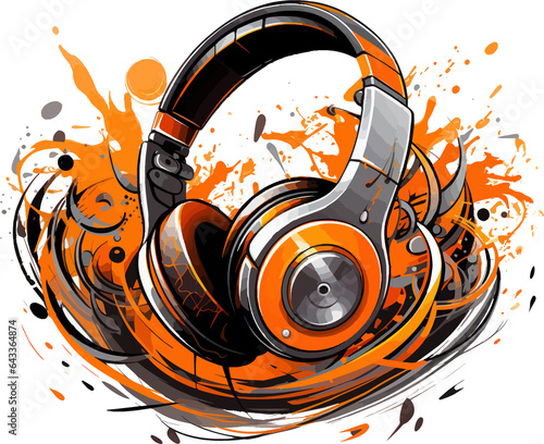 Creative and Musical Headphone Icon with Curves and Splashes AI Generative