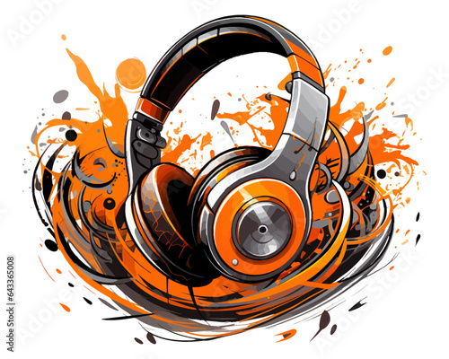 Creative and Musical Headphone Icon with Curves and Splashes AI Generative