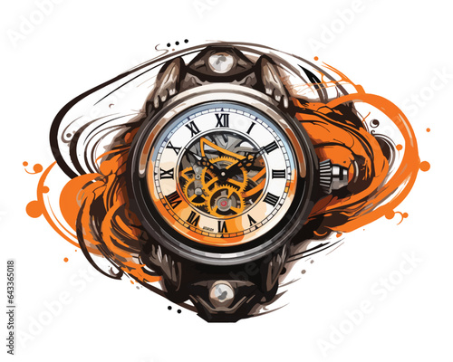 Retro Watch Tattoo Design with Gold Mechanism and Cogs AI Generative