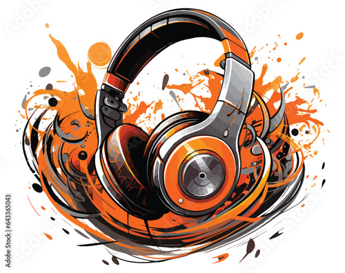 Creative and Musical Headphone Icon with Curves and Splashes AI Generative