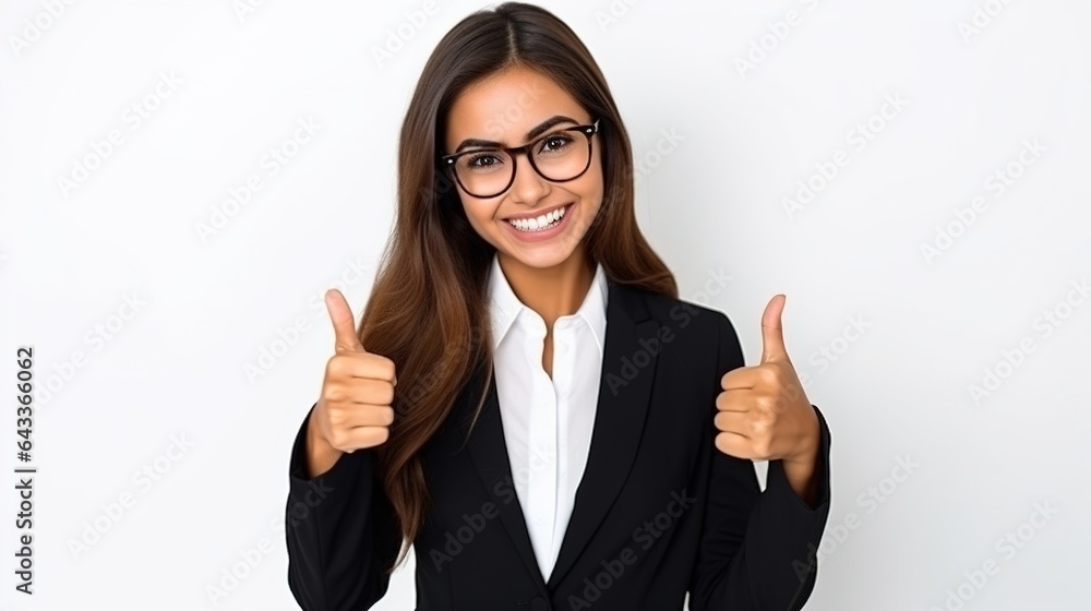 business woman showing thumbs up on white background business woman showing thumbs up on white background