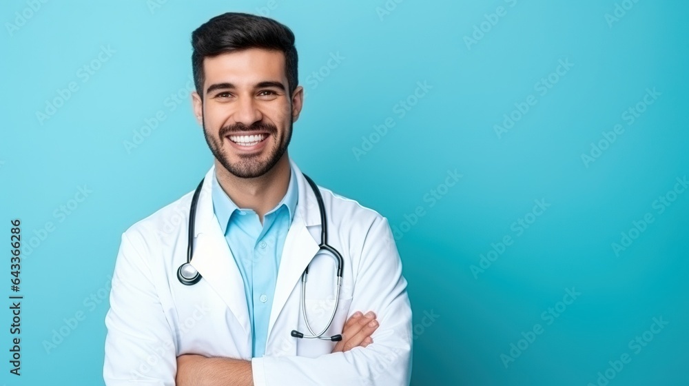 portrait of a smiling doctor on blue background portrait of a smiling doctor on blue background
