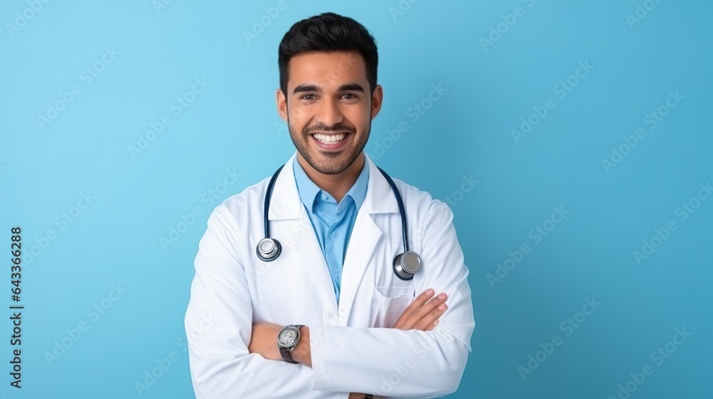 portrait of a smiling doctor on blue background portrait of a smiling doctor on blue background