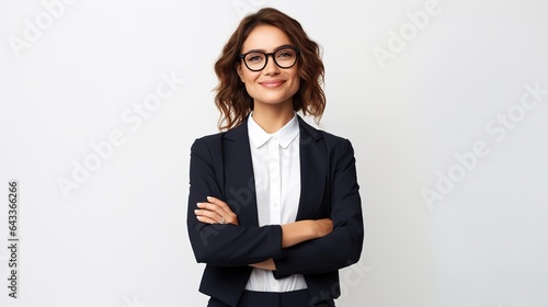 portrait of a smiling businesswoman standing on white background