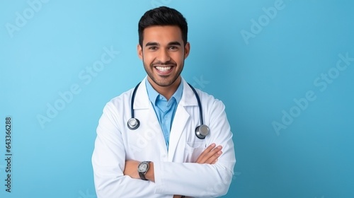 portrait of a smiling doctor on blue background