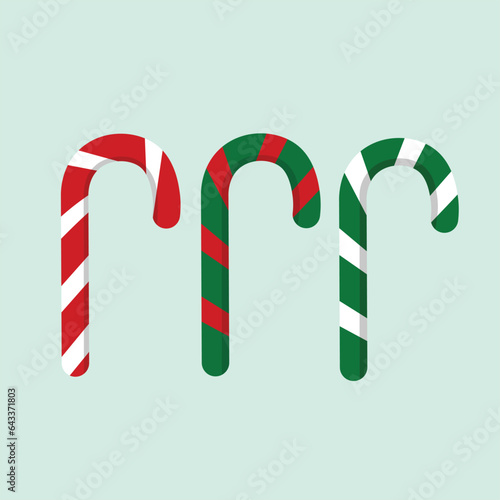 Christmas and celebration illustration flat vector in cartoon style. Colorful candy cane. Confectionary. For Christmas and celebration cards, banners, tags, labels, background. photo