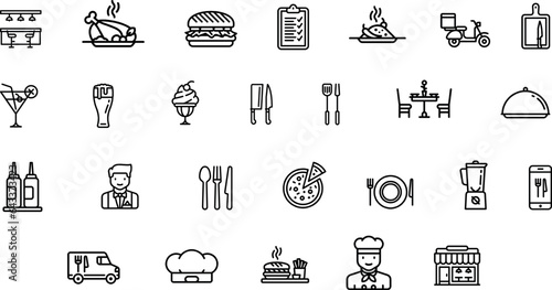 Restaurant Icon set and Food Icons for Vector Editable Thin Line Icon