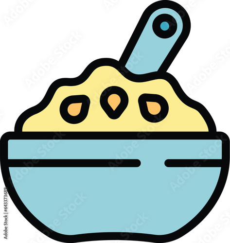 Buckwheat bowl icon outline vector. Plant cereal. Organic botany color flat