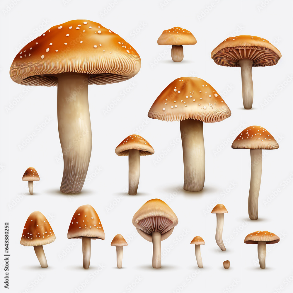 mushrooms on white background.