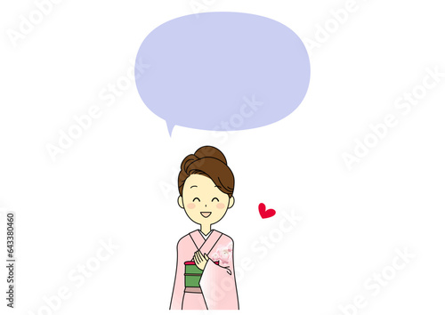 Kimono woman who is relieved and pleased and blowout set