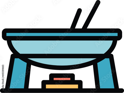 Fondue big pot icon outline vector. Cheese food. Fondu cooking color flat