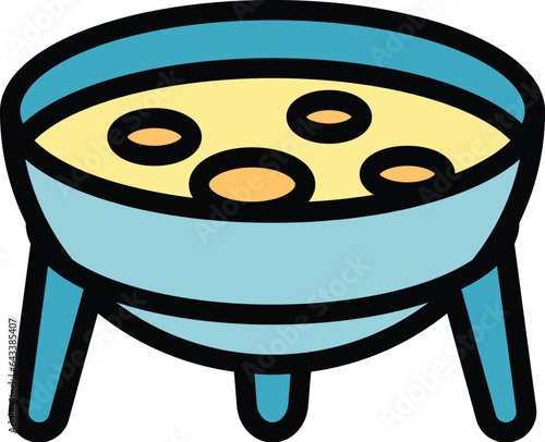 Boiling fondue icon outline vector. Cheese cooking. Food pot color flat