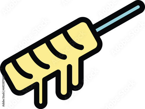 Fondue stick icon outline vector. Cooking dish. Food bread color flat
