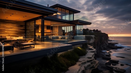 Contemporary beach house perched on a rugged coastal cliff 