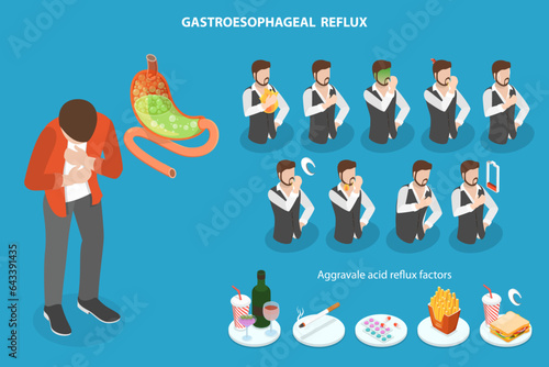 3D Isometric Flat Vector Conceptual Illustration of Gastroesophageal Reflux