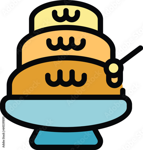 Chocolate fountain icon outline vector. Fondue food. Fruit dipped color flat