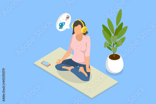 3D Isometric Flat Vector Conceptual Illustration of Meditating