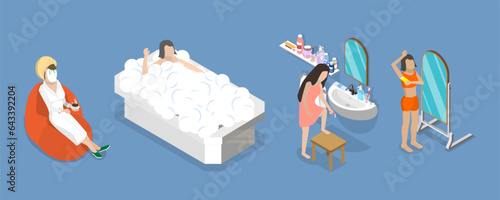 3D Isometric Flat Vector Conceptual Illustration of Home Skin Care Procedures