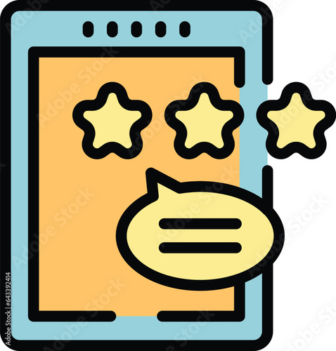 Tablet food review icon outline vector. Critic research. Quality certificate color flat