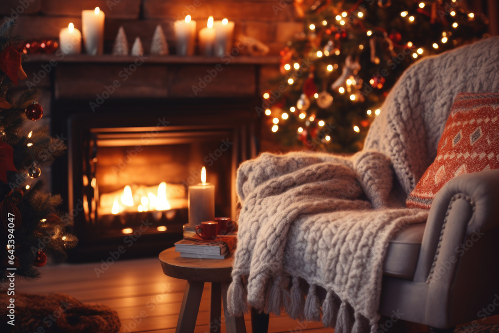Fototapeta premium Cozy christmas interior background