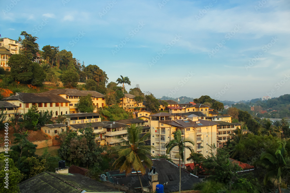 View on the houses on the hills in Kandy, Sri Lanka in the early morning
