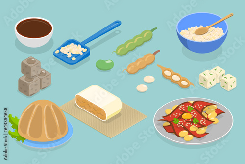 3D Isometric Flat Vector Conceptual Illustration of Tofu, Soy Food