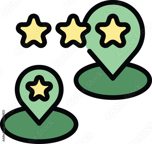 Food review location icon outline vector. Certificate quality. Critic research color flat