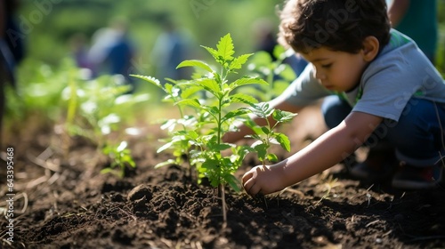 Children planting trees, nurturing a greener future