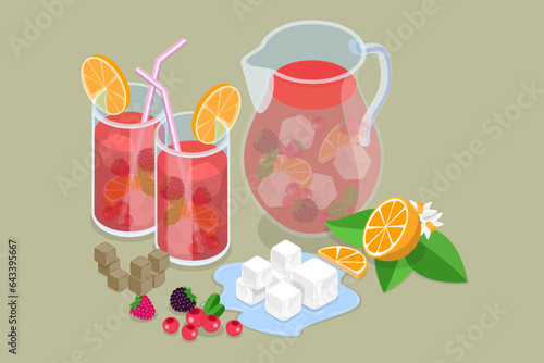 3D Isometric Flat Vector Conceptual Illustration of Sangria, Traditional Spanish Drink