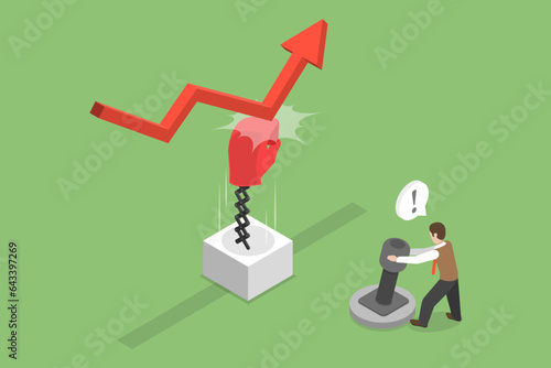 3D Isometric Flat Vector Conceptual Illustration of Stock Market Rebound, Economical Rise After a Fall
