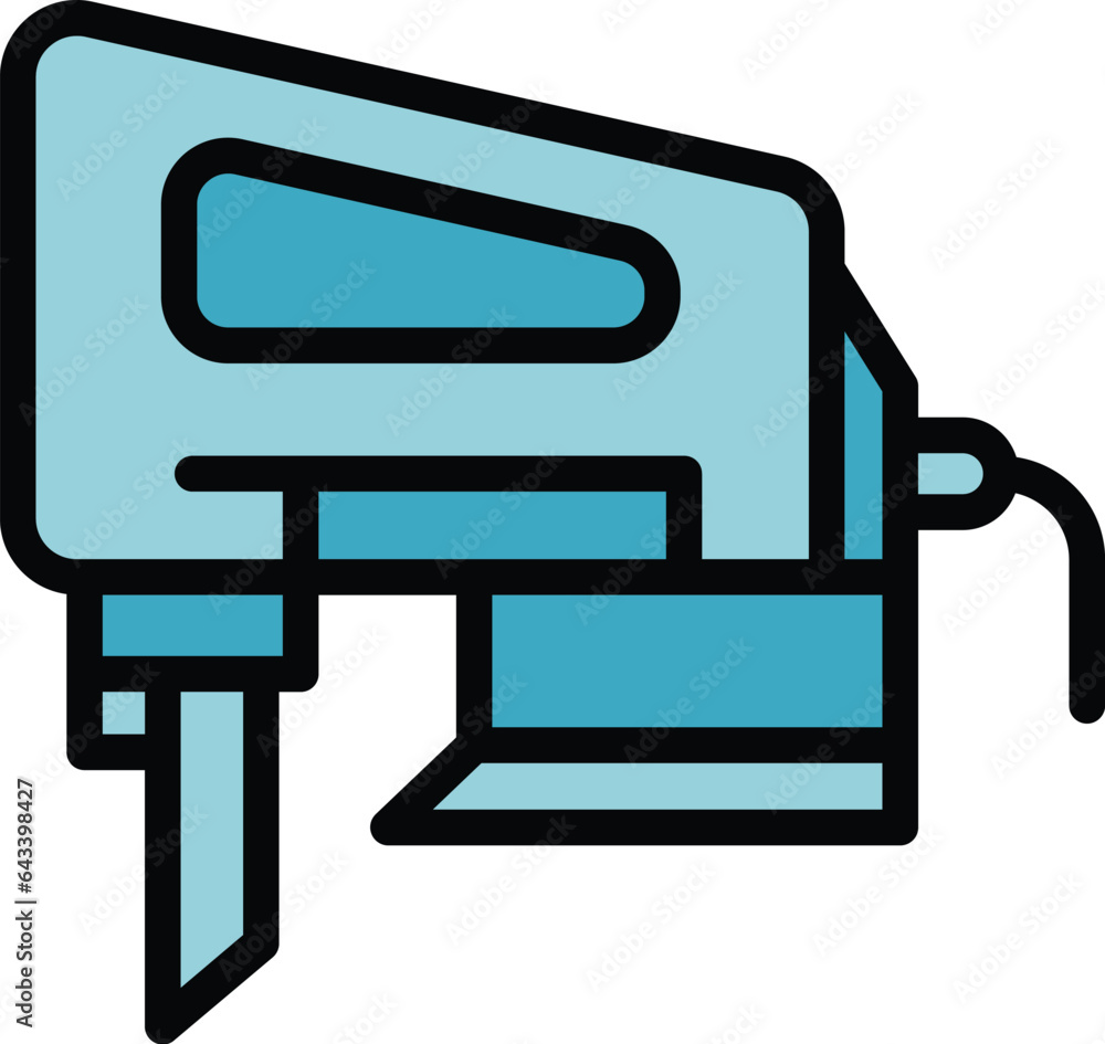 Electric saw icon outline vector. Work tool. Drill design color flat Electric saw icon outline vector. Work tool. Drill design color flat