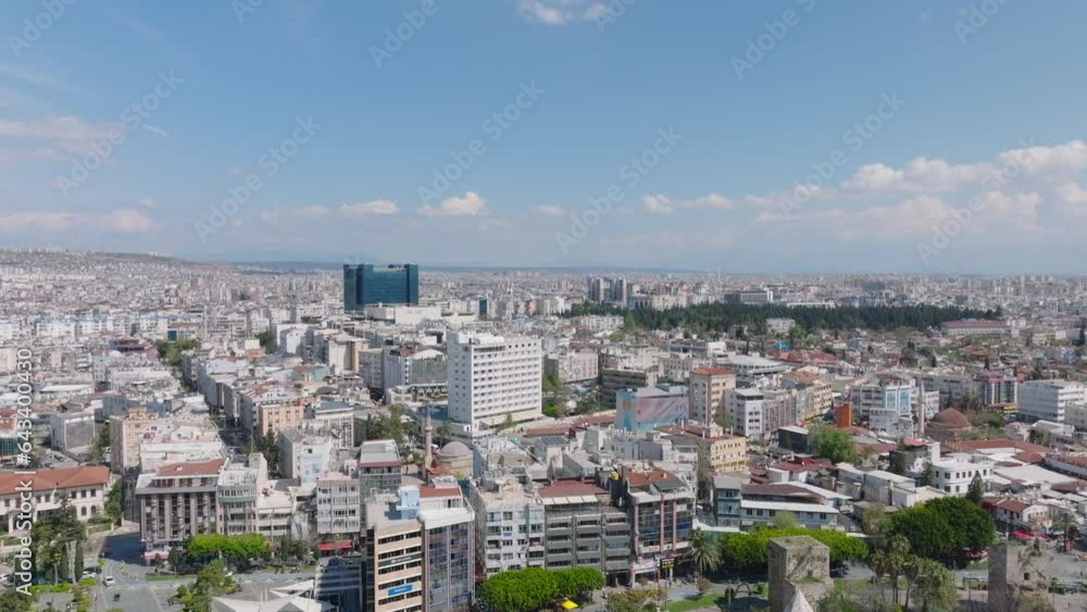 Aerial view of metropolis on sunny day. Apartment buildings in urban borough in travel destination. Antalya, Turkey Aerial view of metropolis on sunny day. Apartment buildings in urban borough in travel destination. Antalya, Turkey
