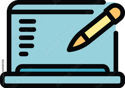 Laptop stylus icon outline vector. Design pad. Draw signature color flat
