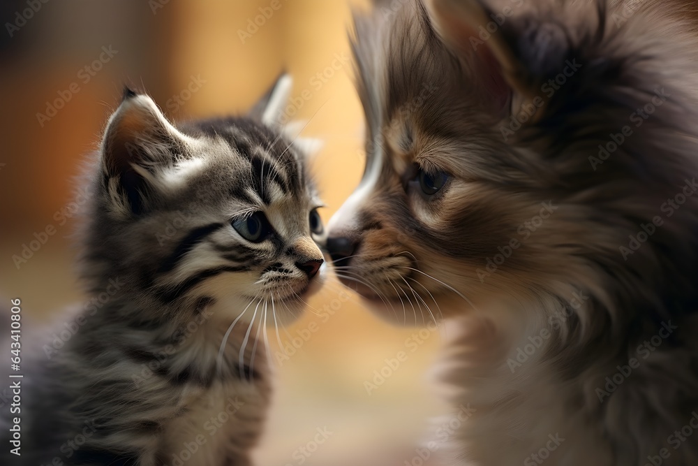 Obraz premium キスをする子犬と子猫 with generative ai