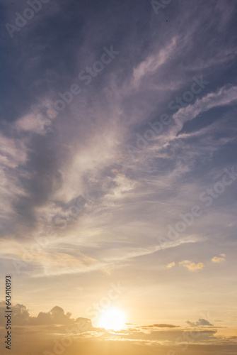 Fototapeta Naklejka Na Ścianę i Meble -  Panoramic view of sunset golden and blue sky nature background.
Colorful dramatic sky with cloud at sunset.Sky background.Sky with clouds at sunset.