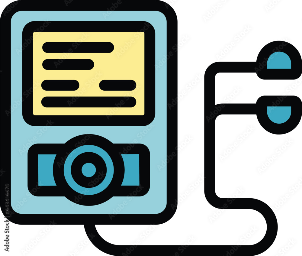 Music player gym icon outline vector. Info device. Calorie mobil color flat Music player gym icon outline vector. Info device. Calorie mobil color flat