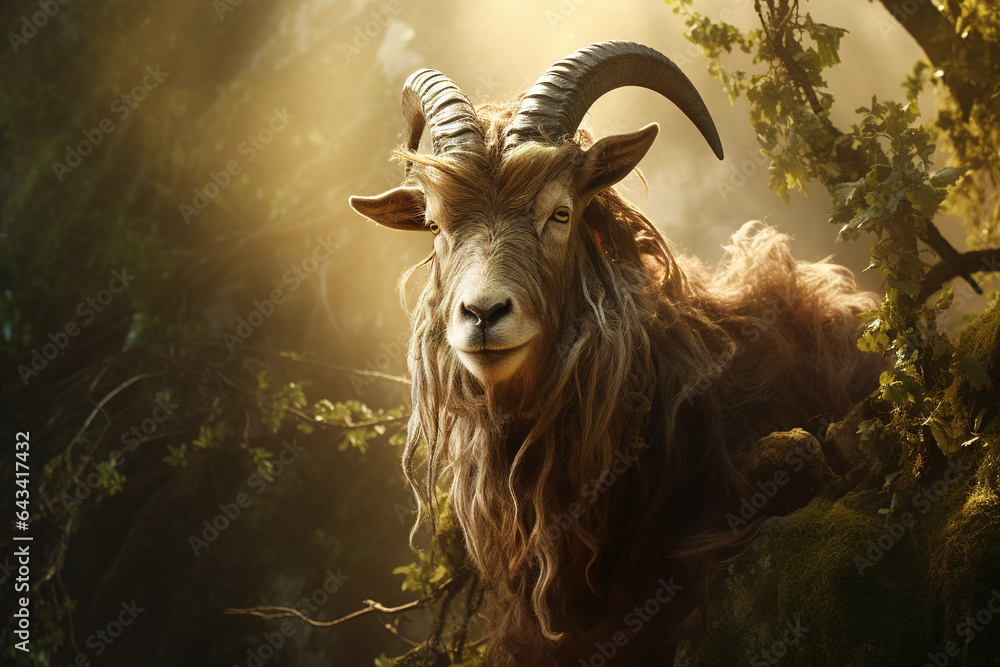 Image of a goat in the forest, Wildlife Animals., Generative AI, Illustration.
