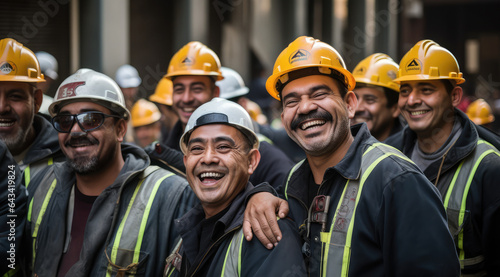 construction workers in uniform smiling