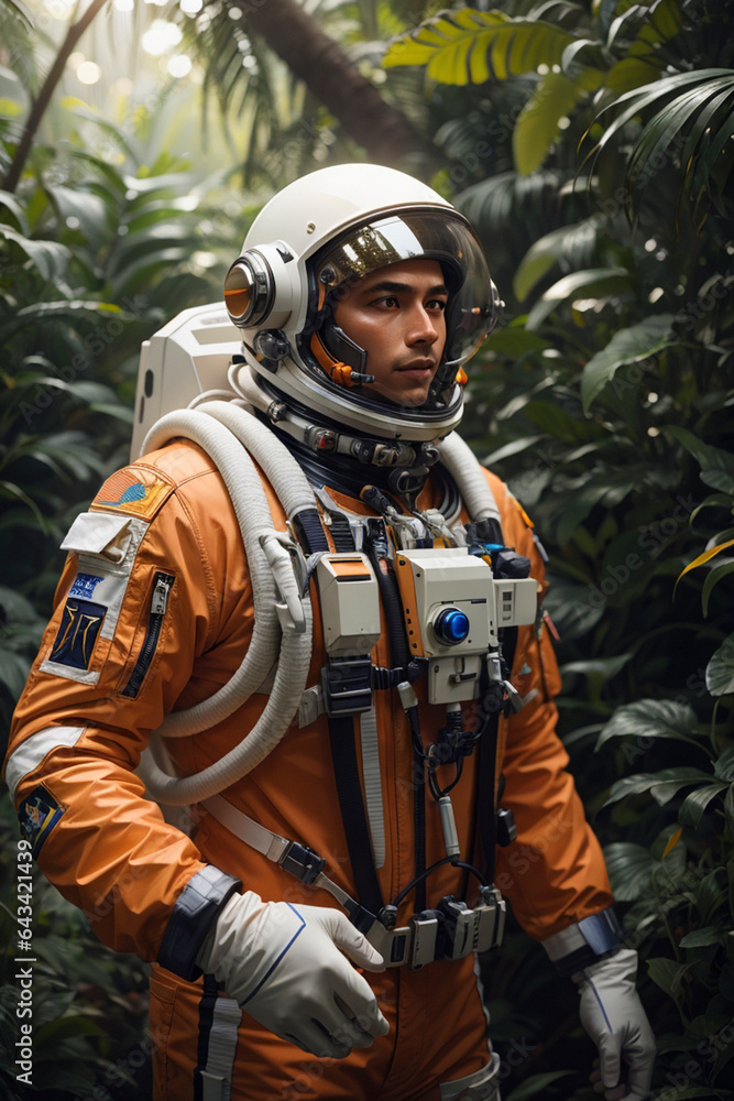 Male Astronaut in a Jungle