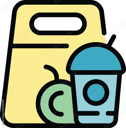 Snack break icon outline vector. Lunch box. School meal color flat
