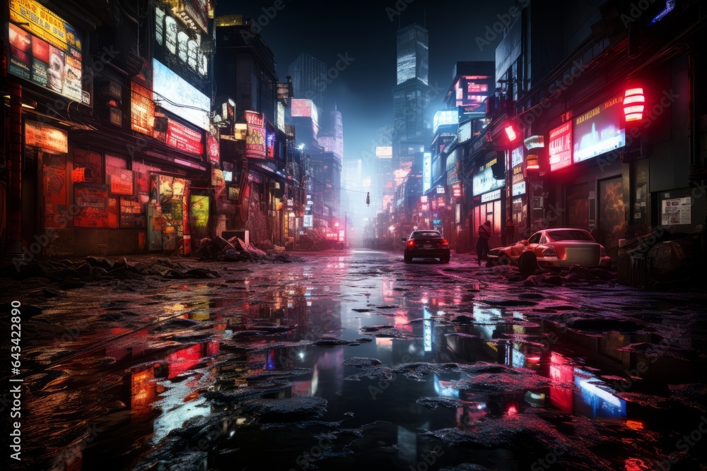 Electric Neon Lights In A Symphony Of Urban Chaos, Generative AI