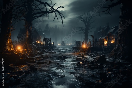 Misty Graveyard At Night, Generative AI