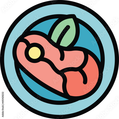 Steak meat icon outline vector. Paleo diet. Vegan food color flat