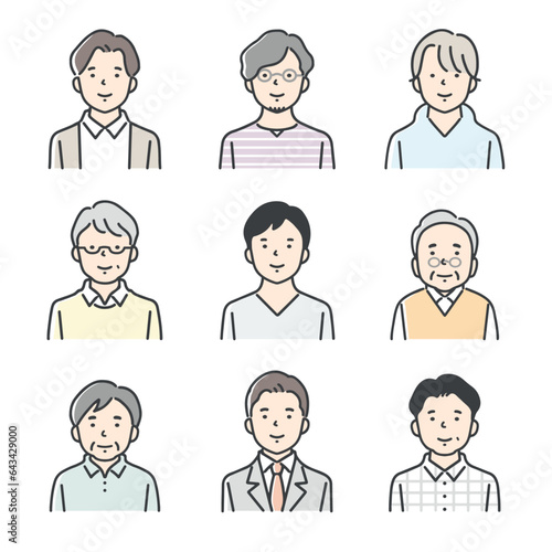 様々な年代の男性のアイコンセット