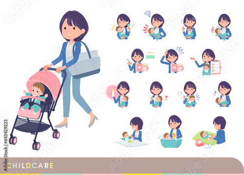 赤ちゃんのお世話をする広報担当女性のセット
