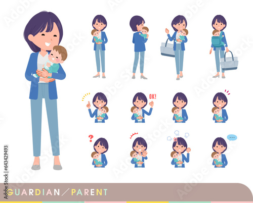 赤ちゃんの保護・世話をする広報担当女性のセット