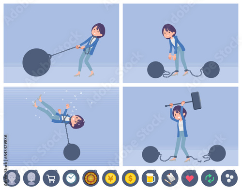 重りを繋がれている広報担当女性のセット